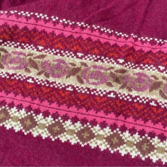 LL Bean LARGE Nordic Fair Isle Cardigan wool cotton blend red burgundy - Picture 6 of 7